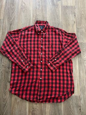 Ralph Lauren Red & Black Buffalo Plaid Button-Down Shirt fitting large to Xl 279